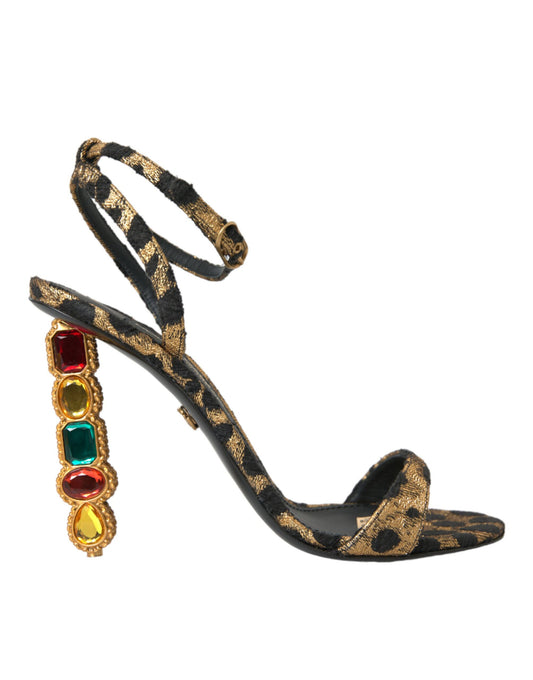 Gold Leopard Crystals Heels Sandals Shoes
