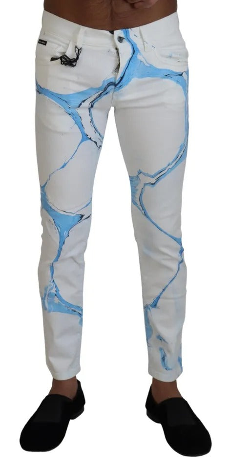 White Blue Cotton Skinny Denim Jeans