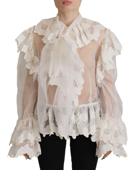 Elegant White Lace Silk-Cotton Top