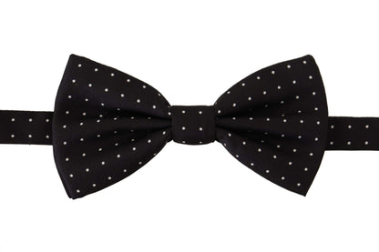Elegant Black Polka Dot Silk Bow Tie