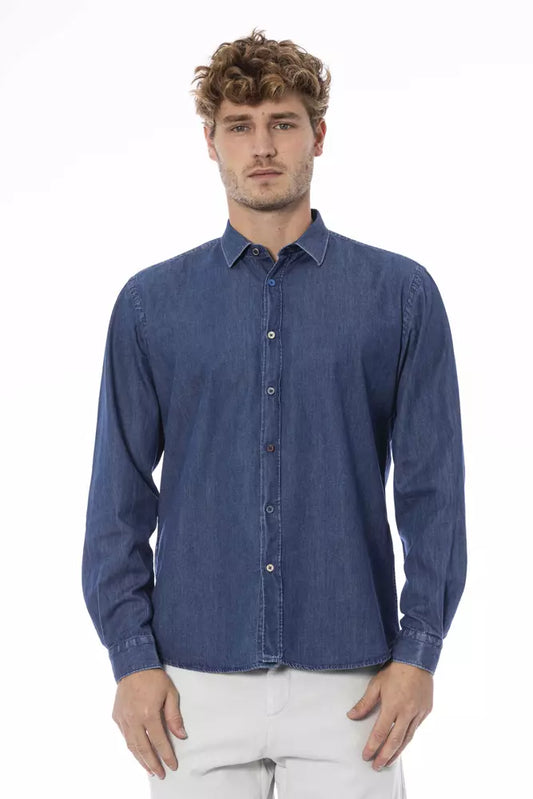 Chic Blue Slim Men's Italian Collar Shirt